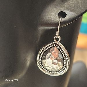 Boho Round Silver Dangle Earrings Bohemian Pounded Silver Drop Earrings  NWT